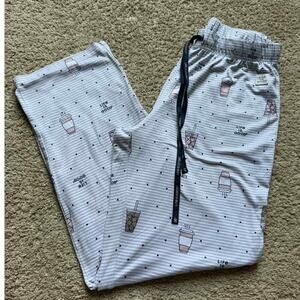Life is Good Sleep Polka Dot Milk Tea Coffee Cup Drawstring Pajama Pants Gray Sm